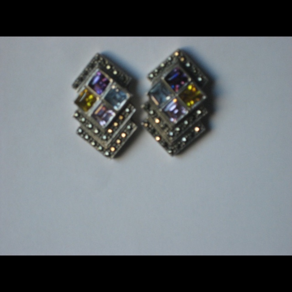 Vintage sterling earrings marcasites gemstones - Picture 2 of 5